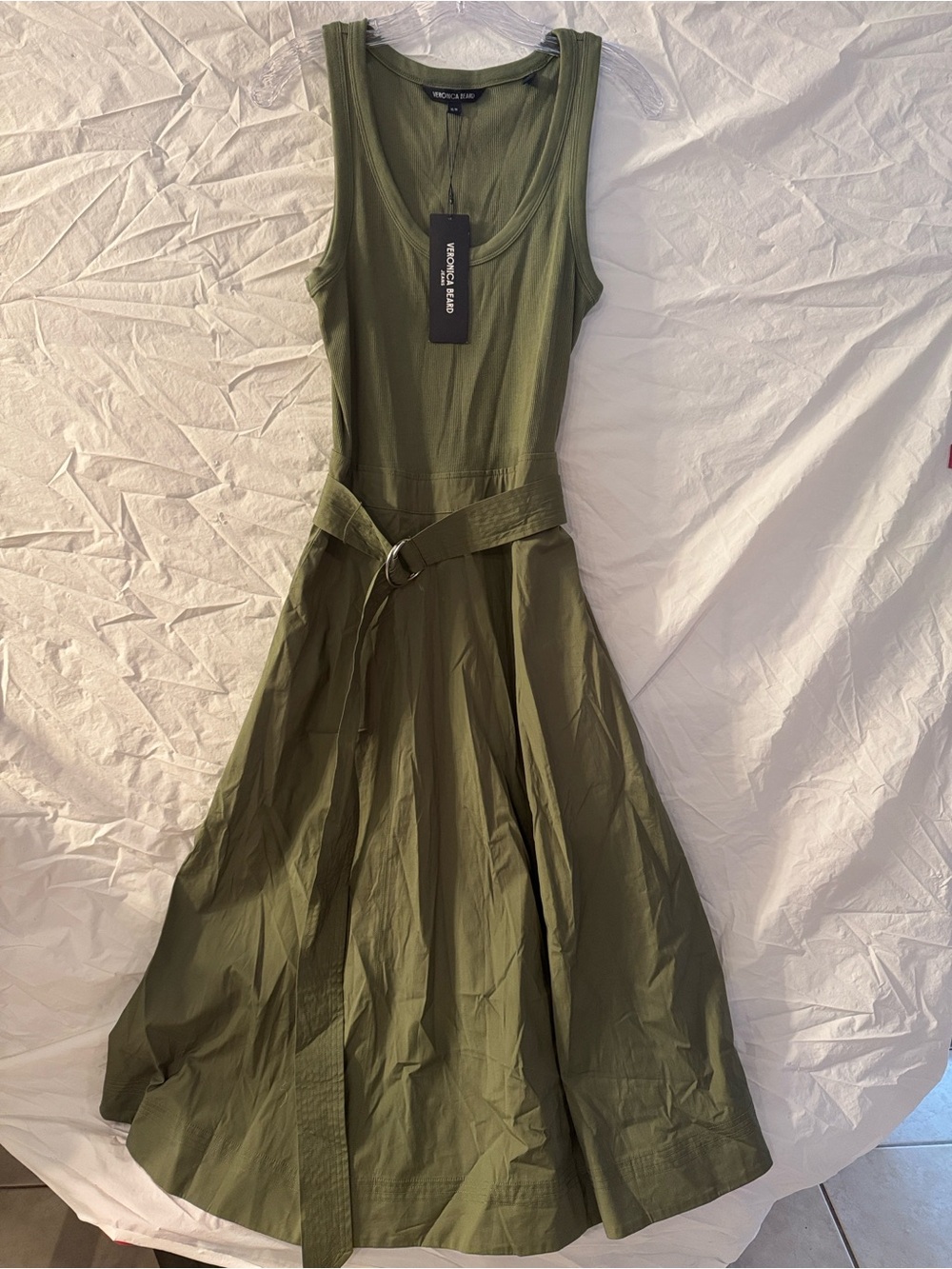 Veronica Beard Ennis Mixed Media Olive Tank Midi Dress - Picture 5 of 7